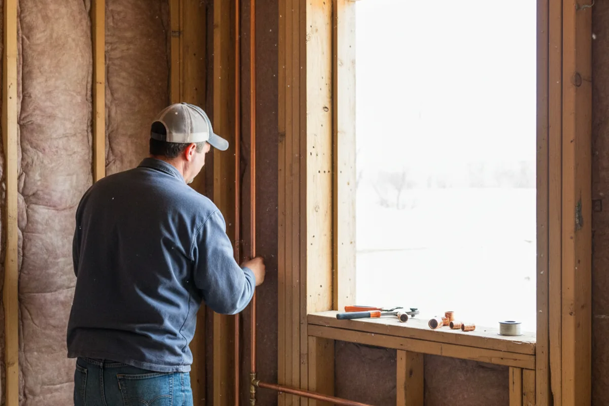 Licensed plumber running new copper supply lines in a Lancaster home